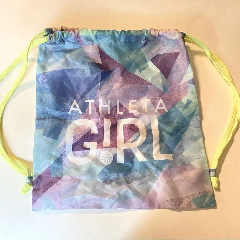 Athleta girl drawstring bag backpack sack purple silver 15x14”